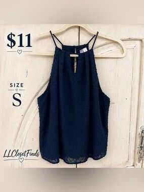 Ally Navy Swiss Dot Halter Tank Top Size Small Made in USA